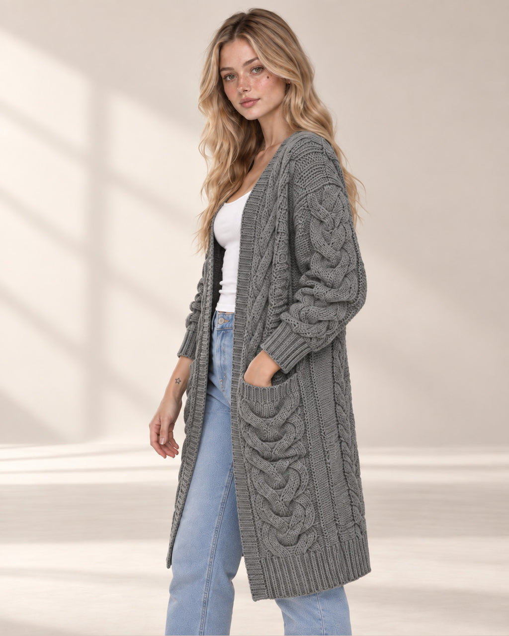 Chunky Knit Open Front Cardigan