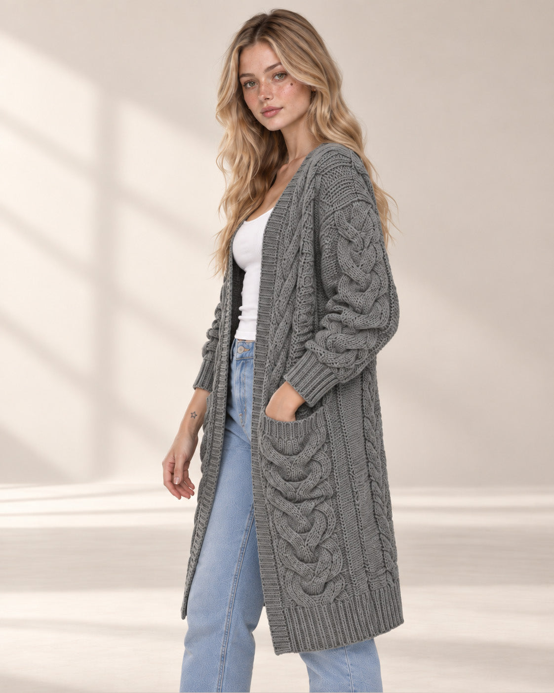 Chunky Knit Open Front Cardigan