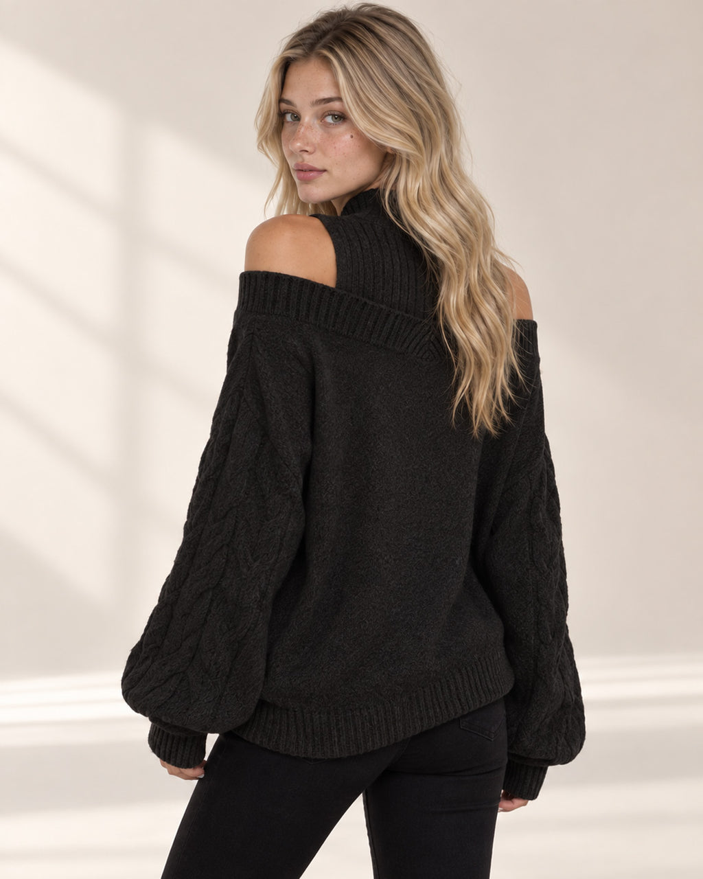 Cold Shoulder Turtleneck Sweater