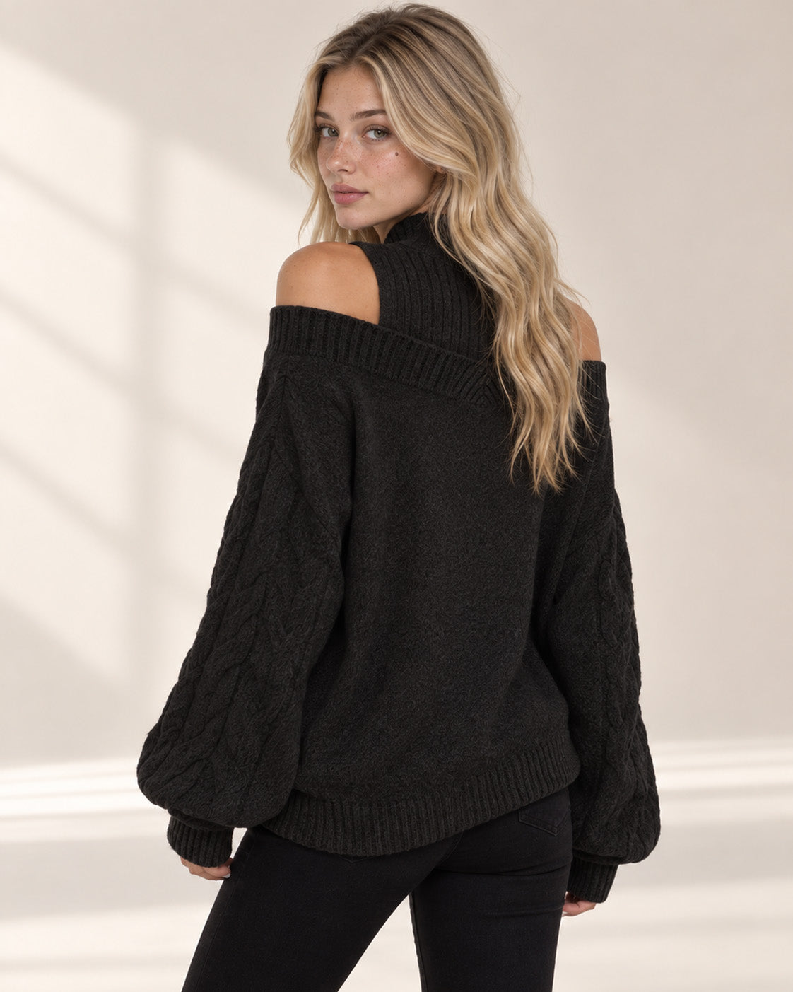 Cold Shoulder Turtleneck Sweater
