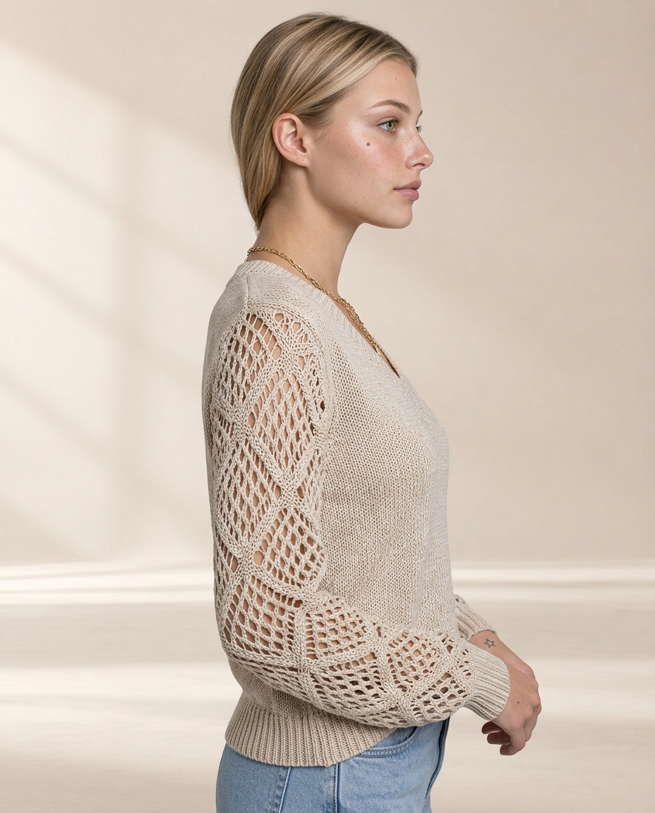 V-Neck Hollow-Out Sleeve Knit Sweater