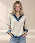 Maren Denim-Collar Ribbed Knit
