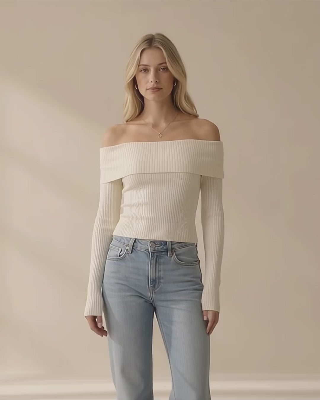 Celeste Off-Shoulder Ribbed Sweater